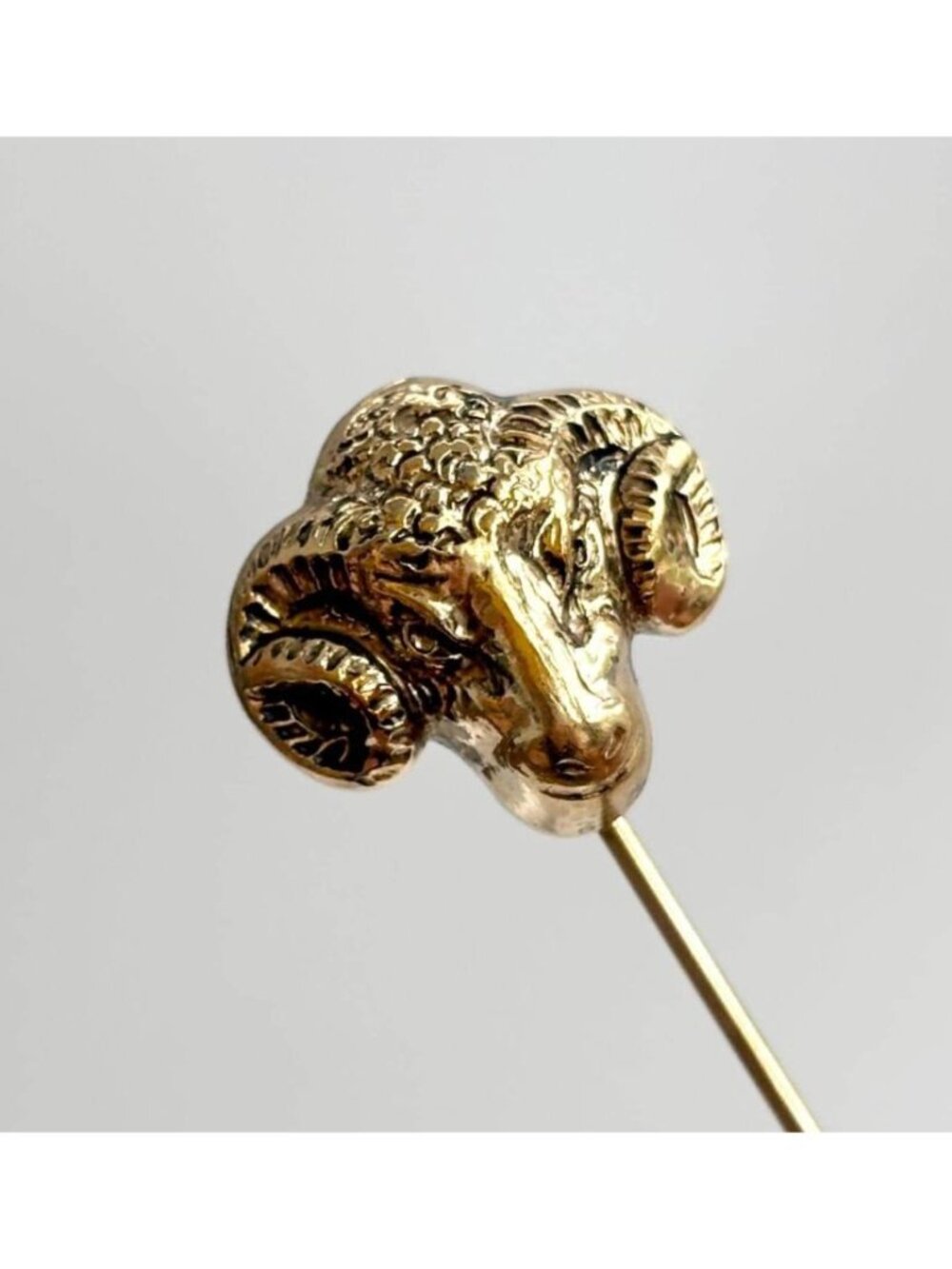 Ram Head Figural Vintage Gold Toned Textured Stick Pin | Hat Pin